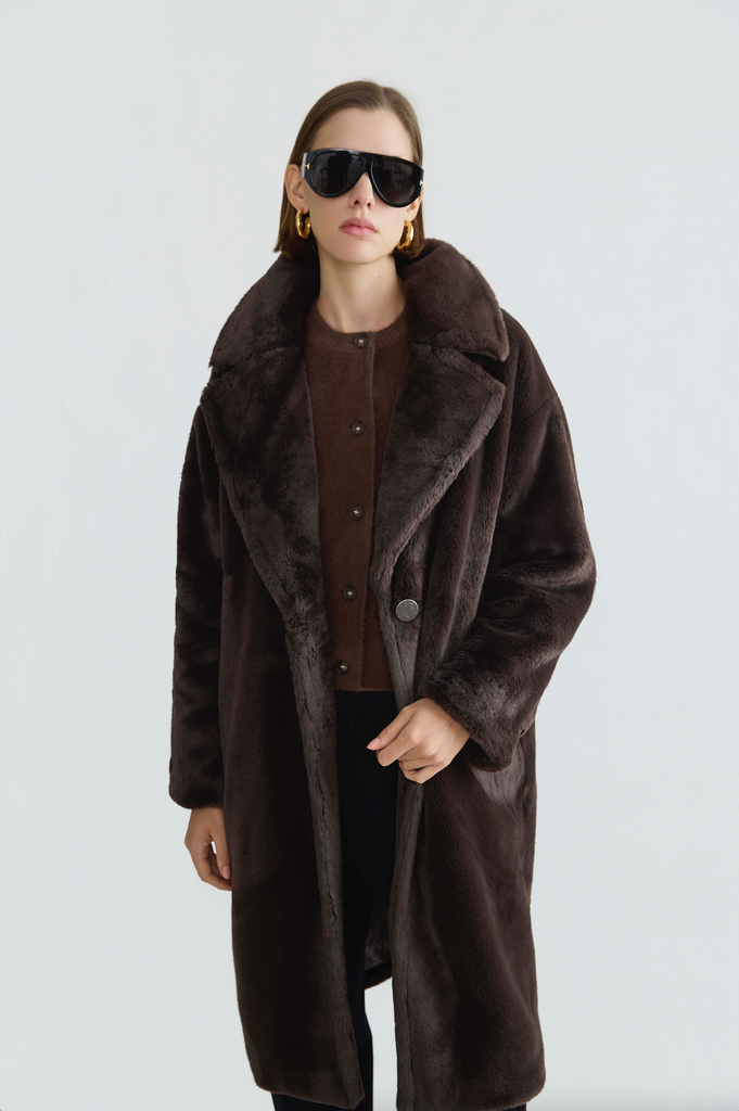 Polly Faux Fur Coat in Dark Chocolate