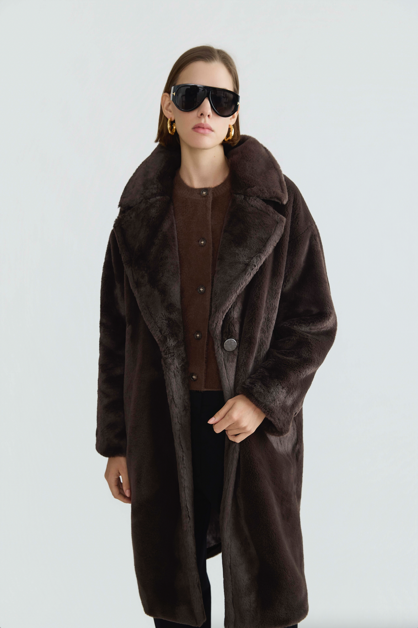 Polly Faux Fur Coat in Dark Chocolate