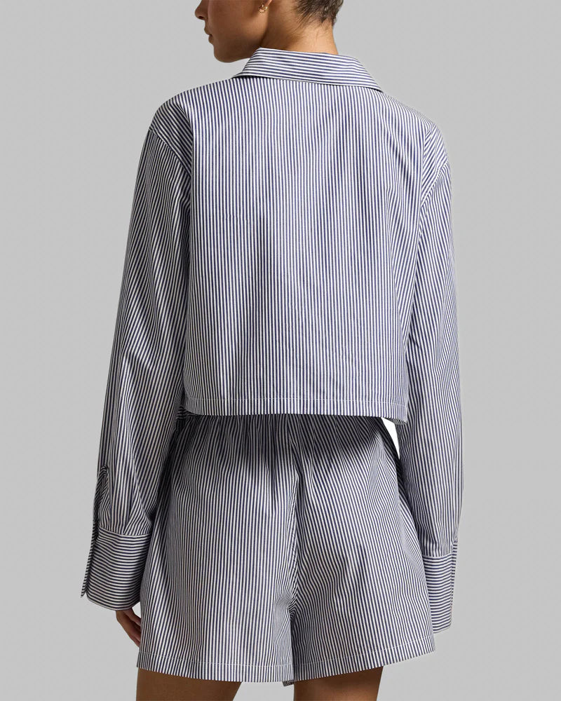 Crop Boxer PJ Set in White Cloud/Beacon Blue