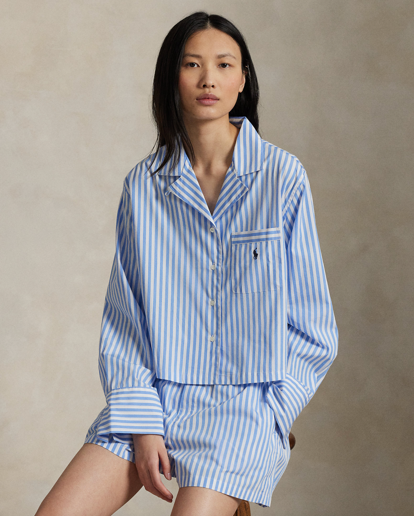 Crop Boxer PJ Set in White Cloud/Hydrangea