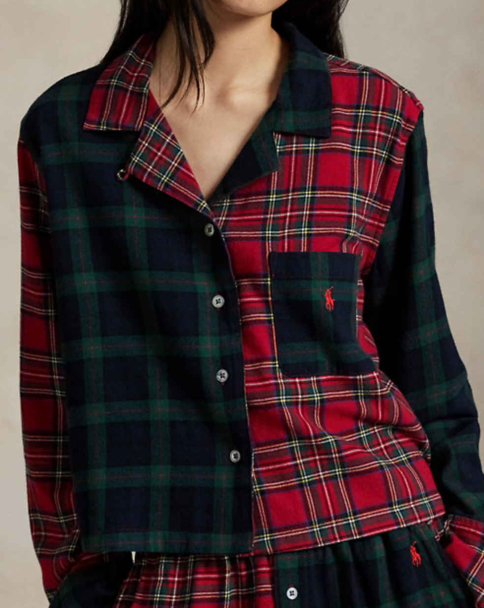 Crop Boxer Pajama Set in Black Watch/Estate