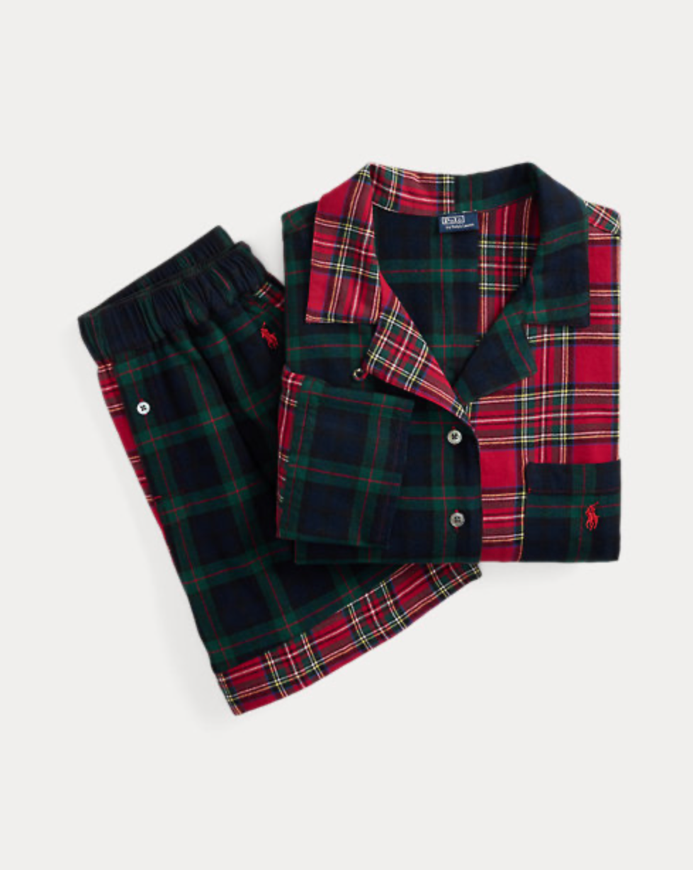 Crop Boxer Pajama Set in Black Watch/Estate