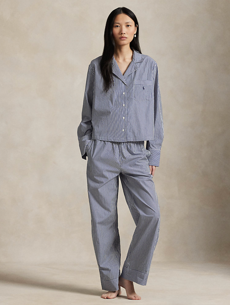 Long Sleeve PJ Set in White Cloud/Beacon Blue
