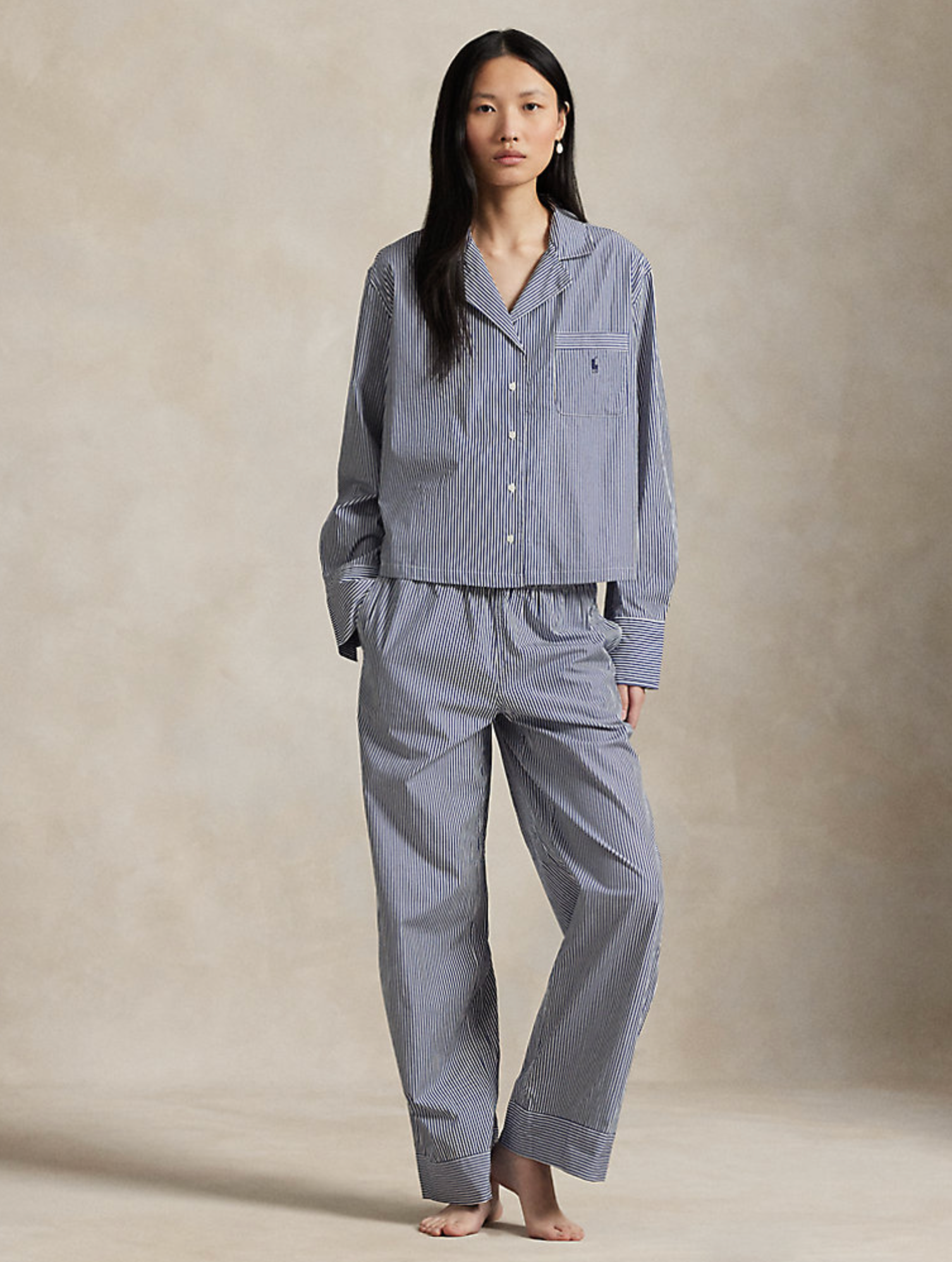 Long Sleeve PJ Set in White Cloud/Beacon Blue