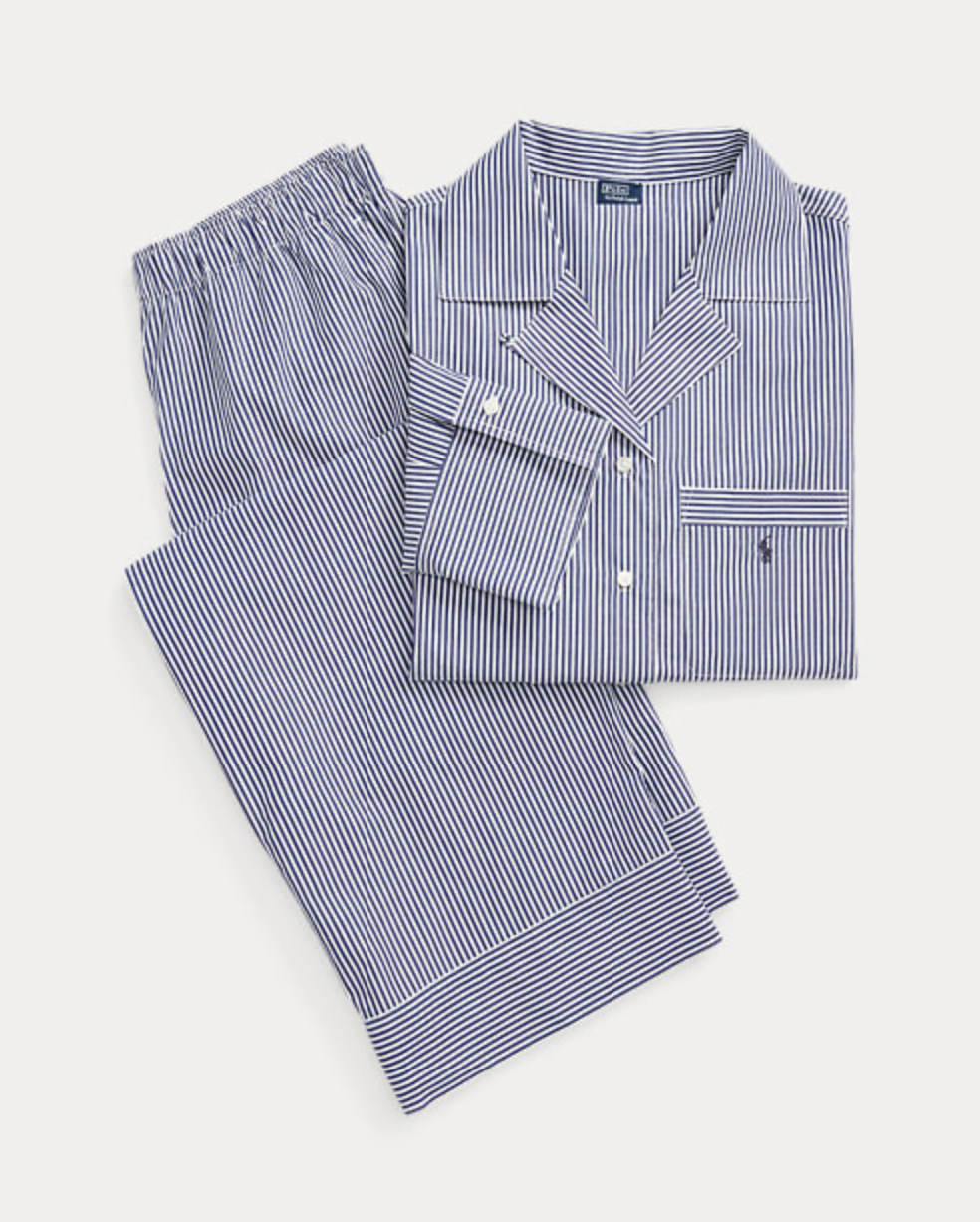 Long Sleeve PJ Set in White Cloud/Beacon Blue