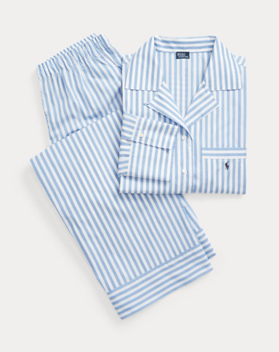 Long Sleeve PJ Set in White Cloud/Hydrangea