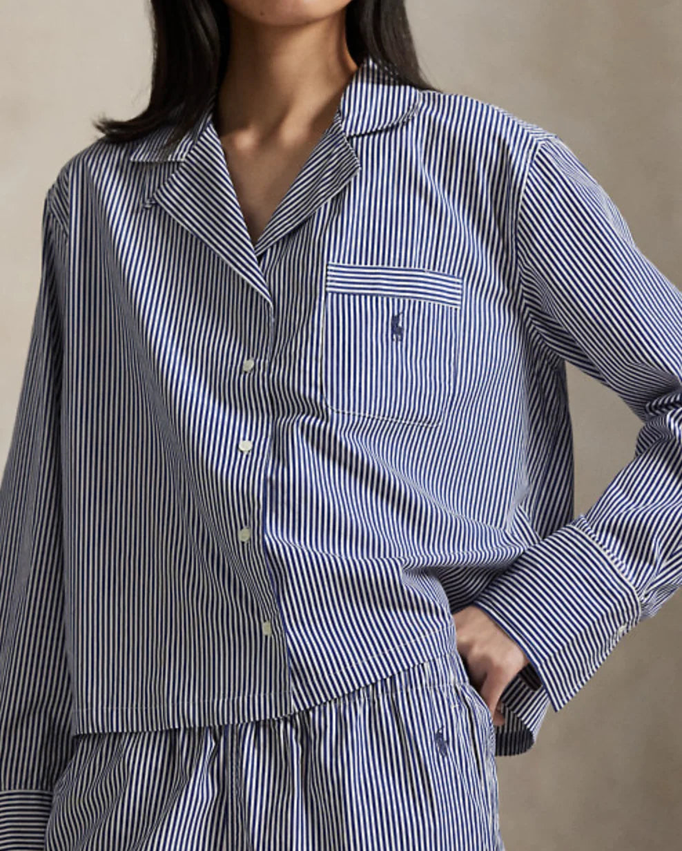Long Sleeve PJ Set in White Cloud/Beacon Blue