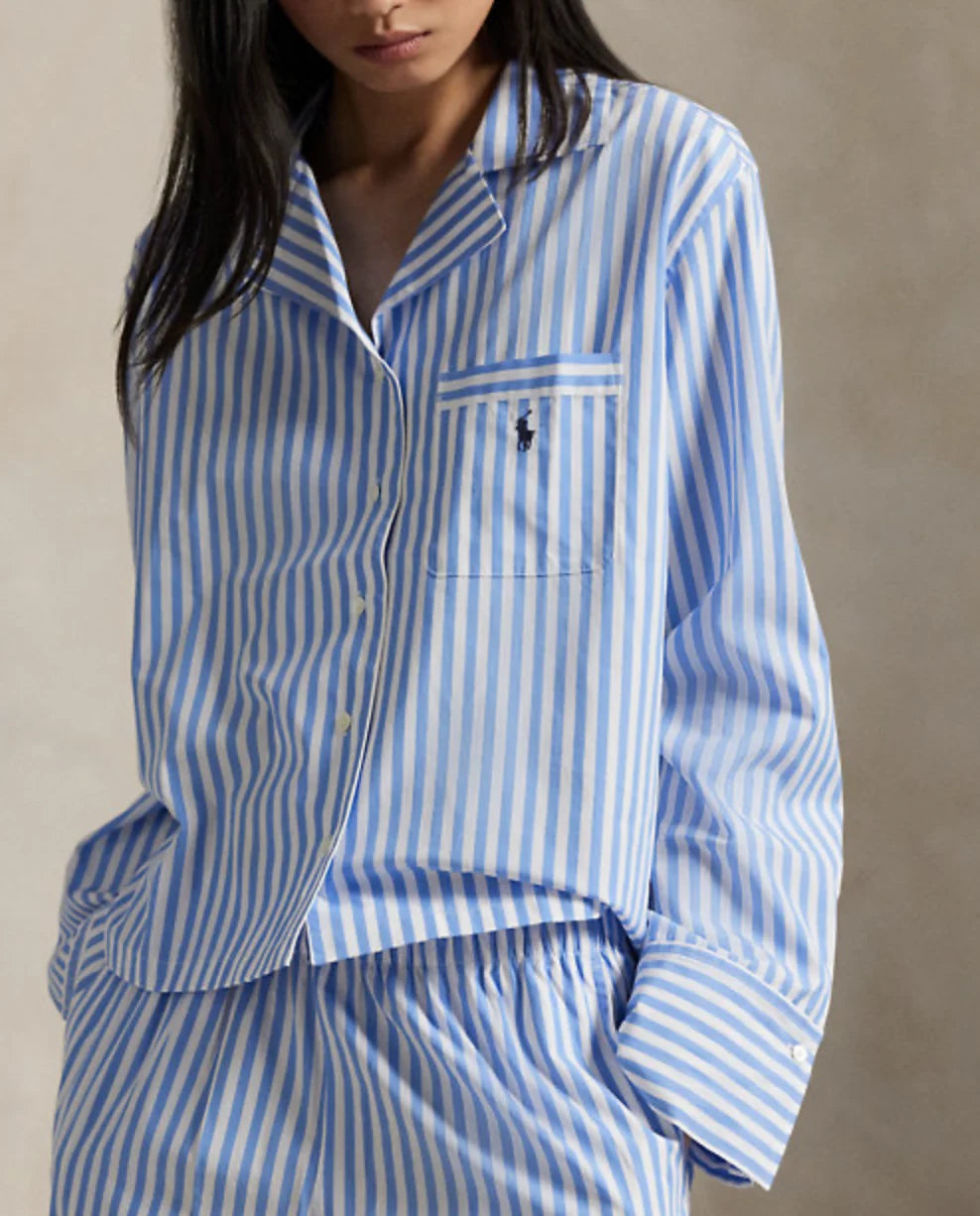 Long Sleeve PJ Set in White Cloud/Hydrangea