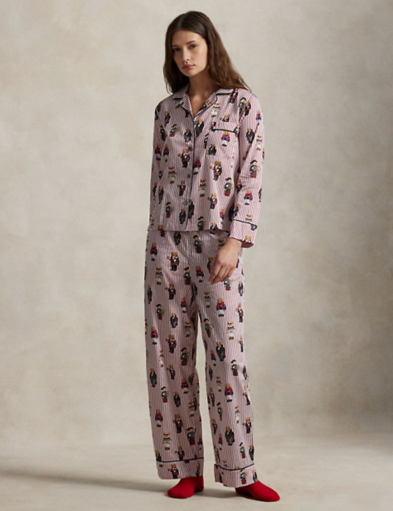 Polo Bear Cotton Sateen Pajama Set in Bear Red