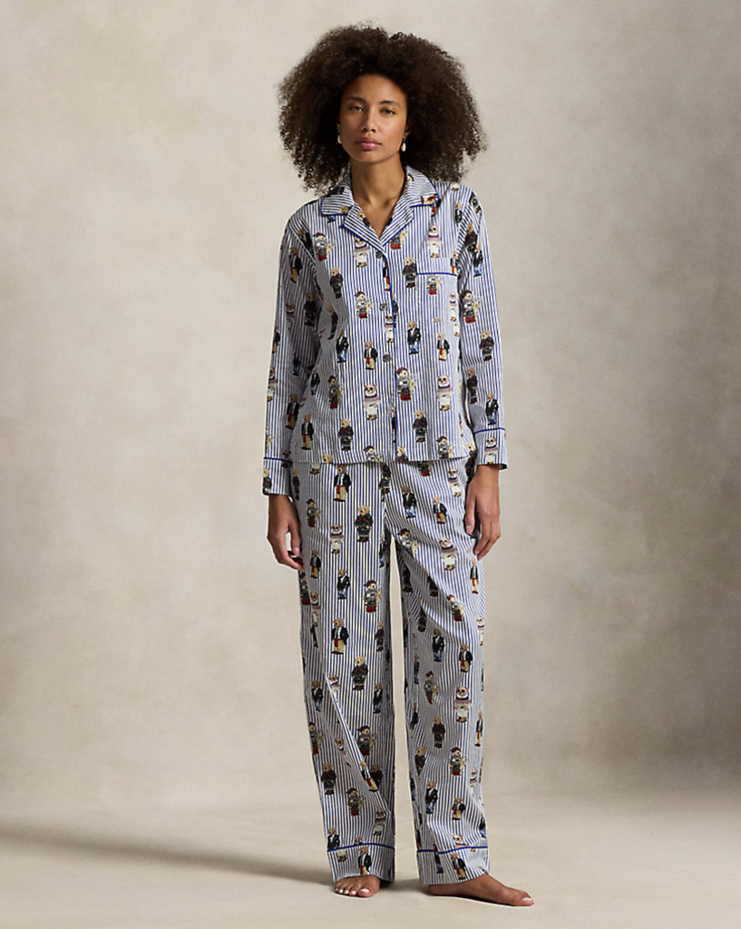 Polo Bear Cotton Sateen Pajama Set in Snowfall Blue