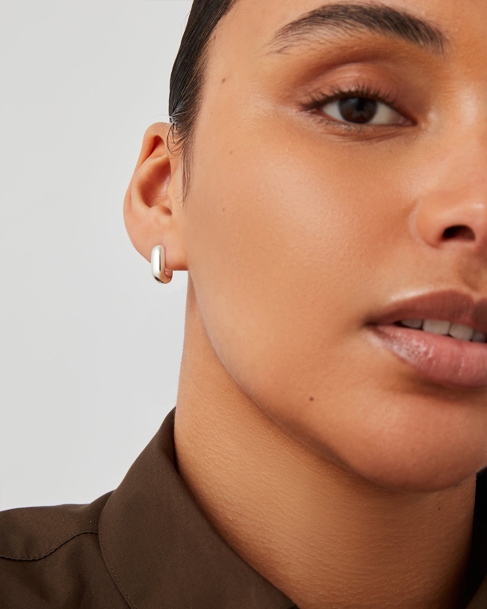 Puffy Detachable Link Earrings in Silver