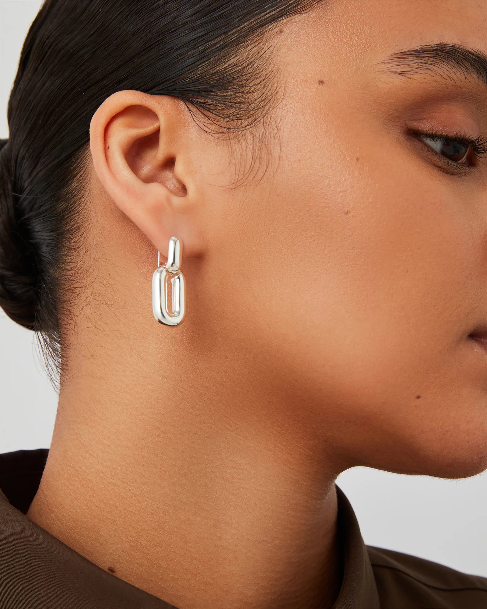 Puffy Detachable Link Earrings in Silver