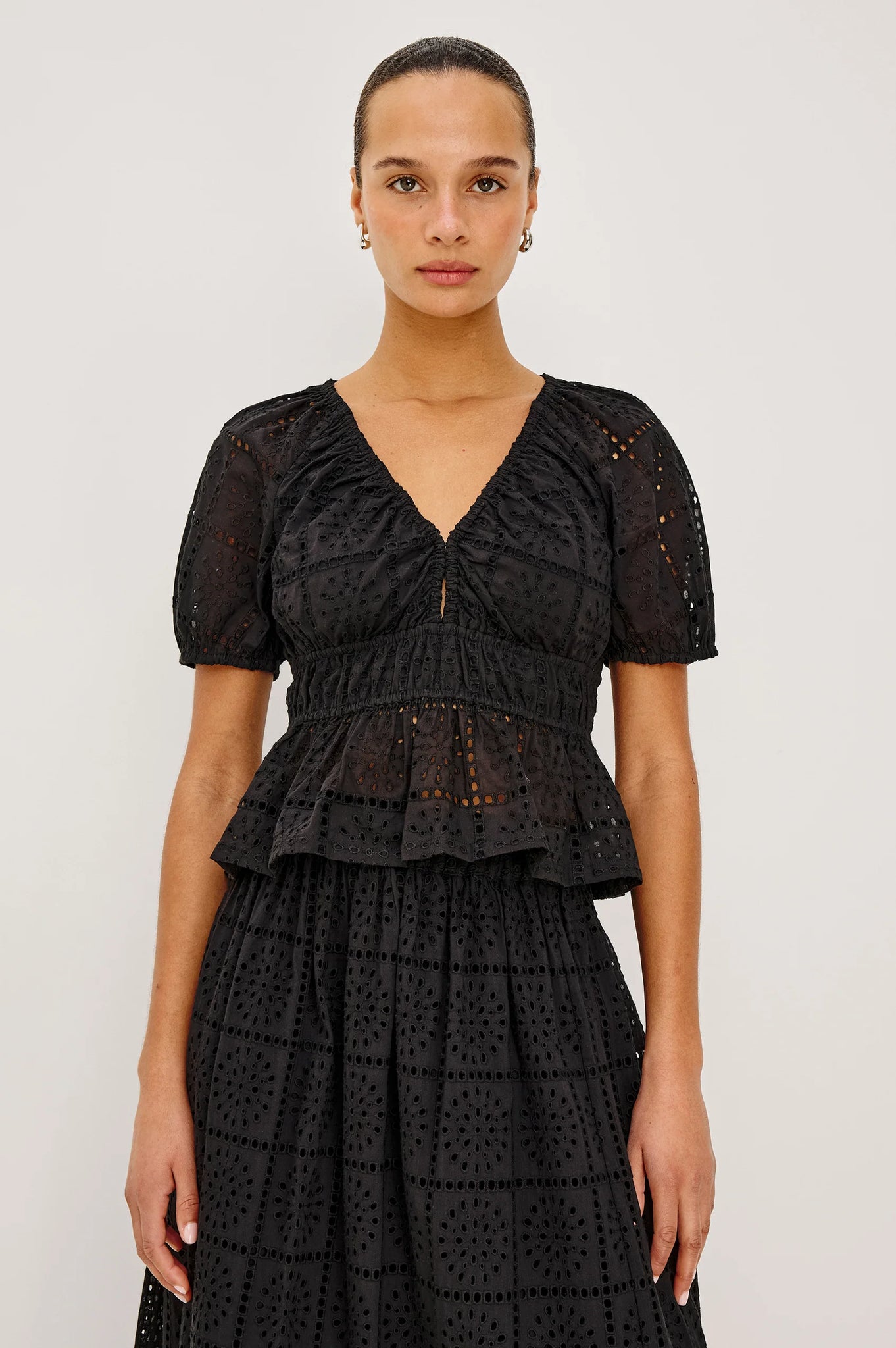Argenta Top in Black Grid Embroidery