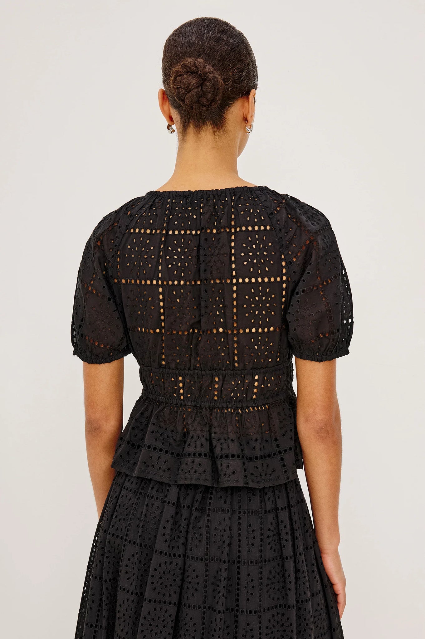 Argenta Top in Black Grid Embroidery