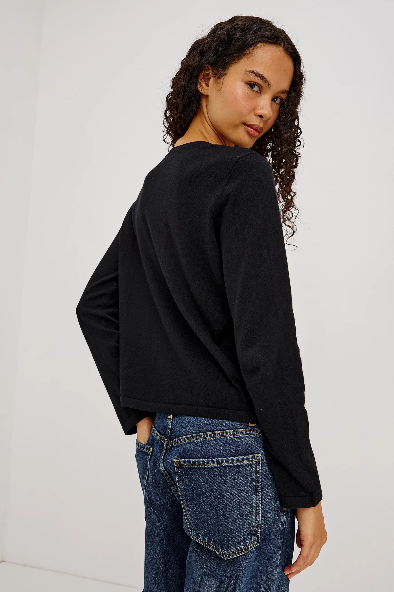 Cotton Cashmere Long Sleeve T-Shirt in Black