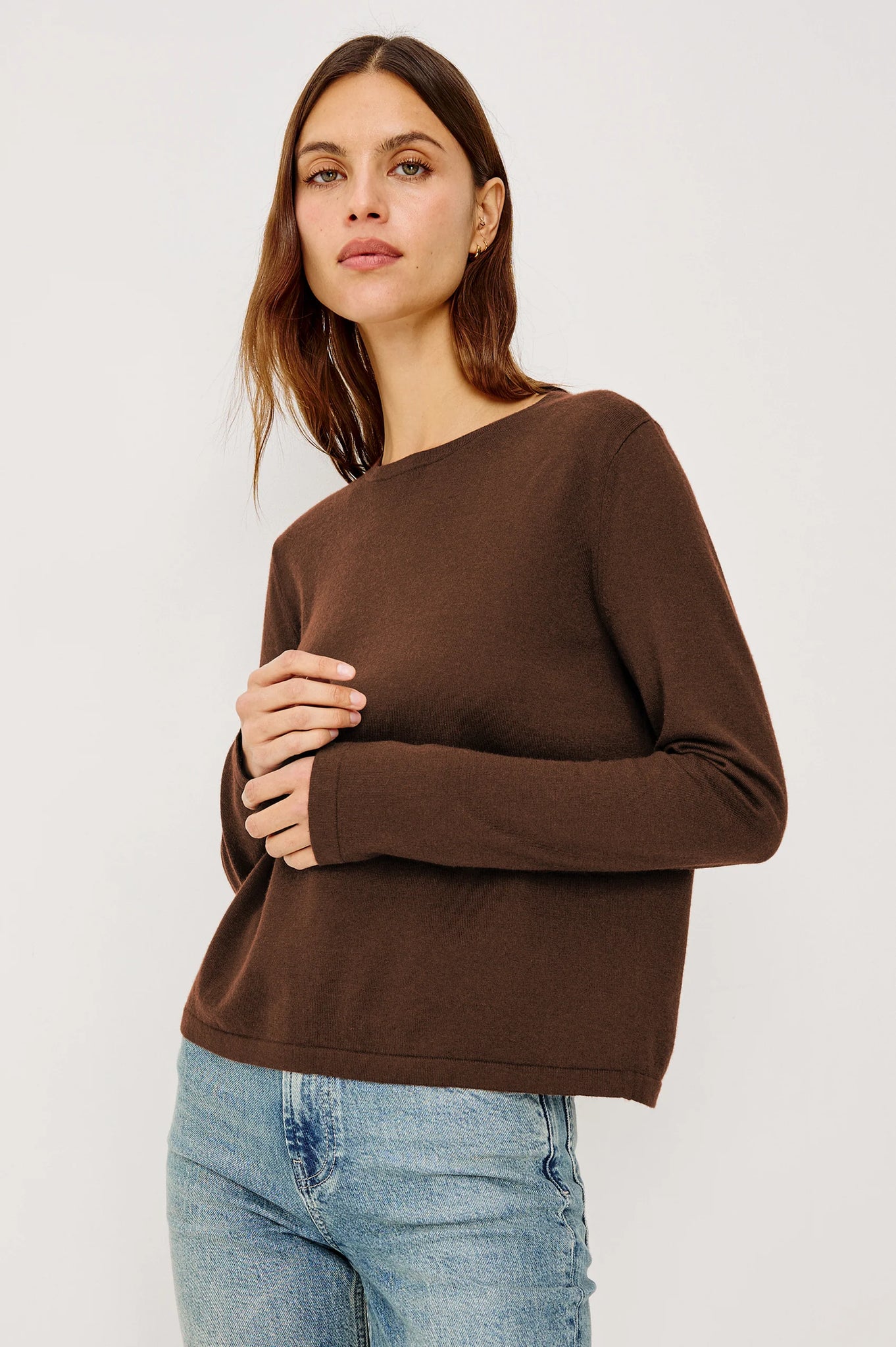 Cotton Cashmere Long Sleeve T-Shirt in Espresso