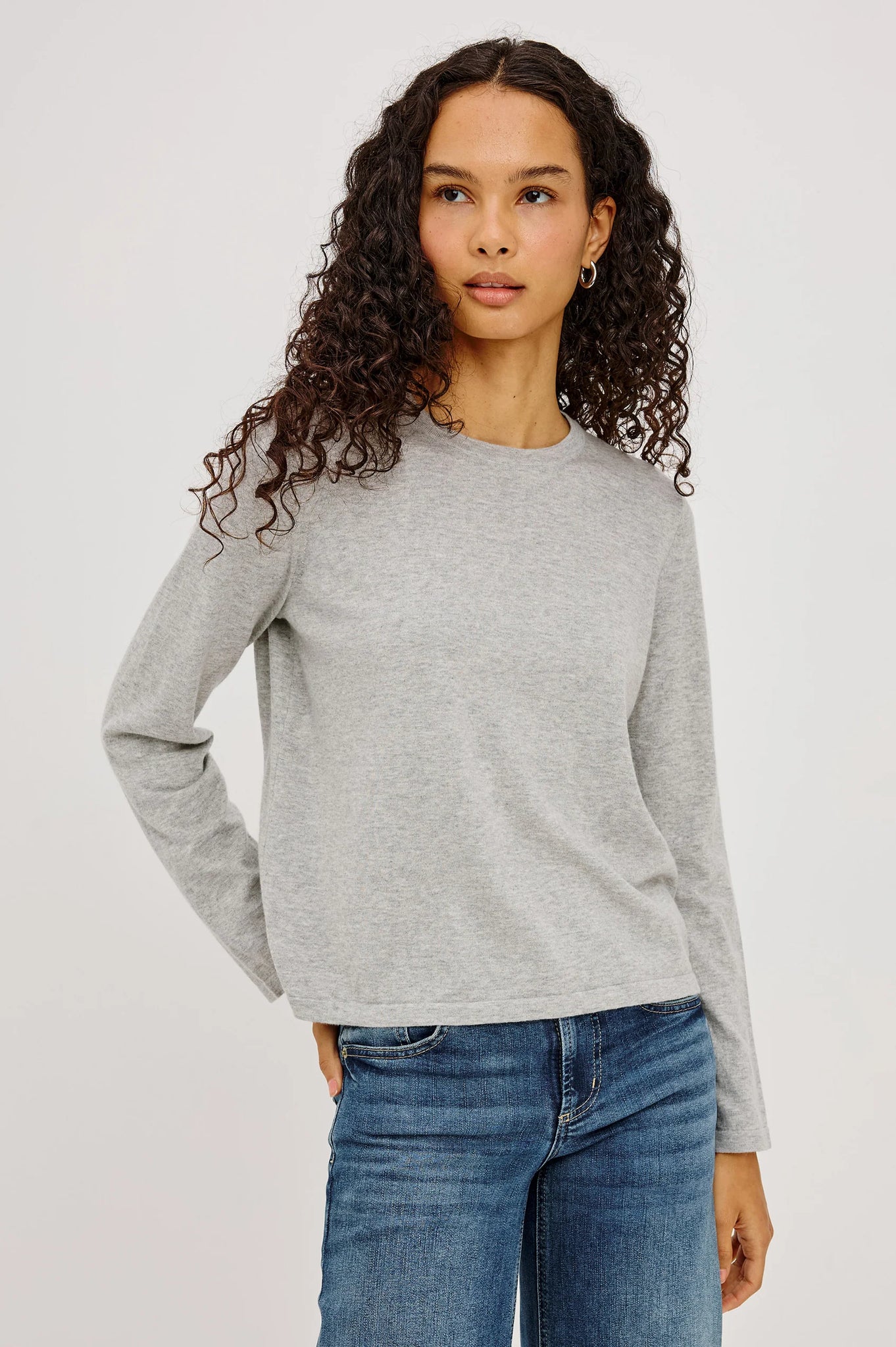 Cotton Cashmere Long Sleeve T-Shirt in Heather Grey