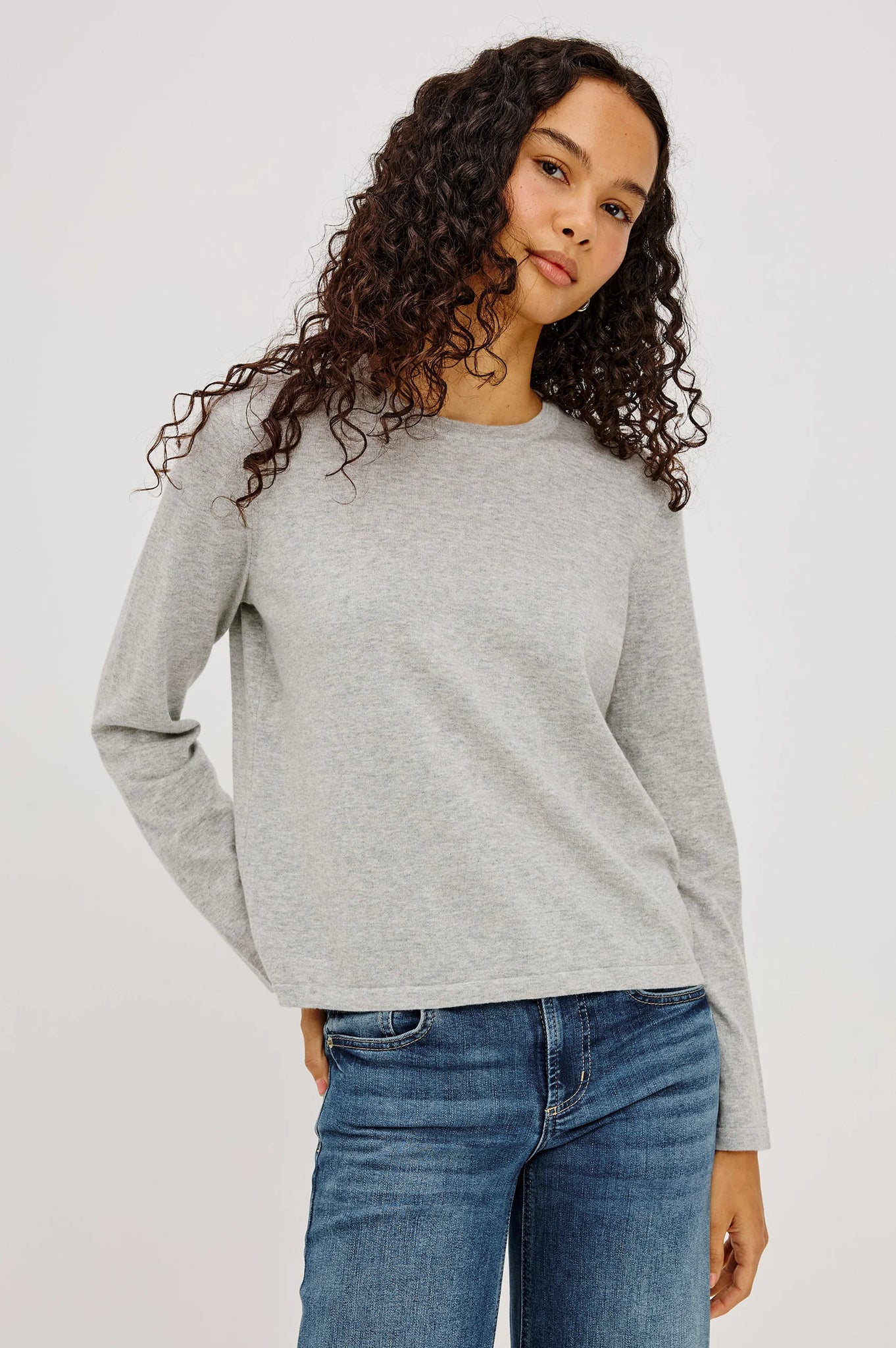 Cotton Cashmere Long Sleeve T-Shirt in Heather Grey