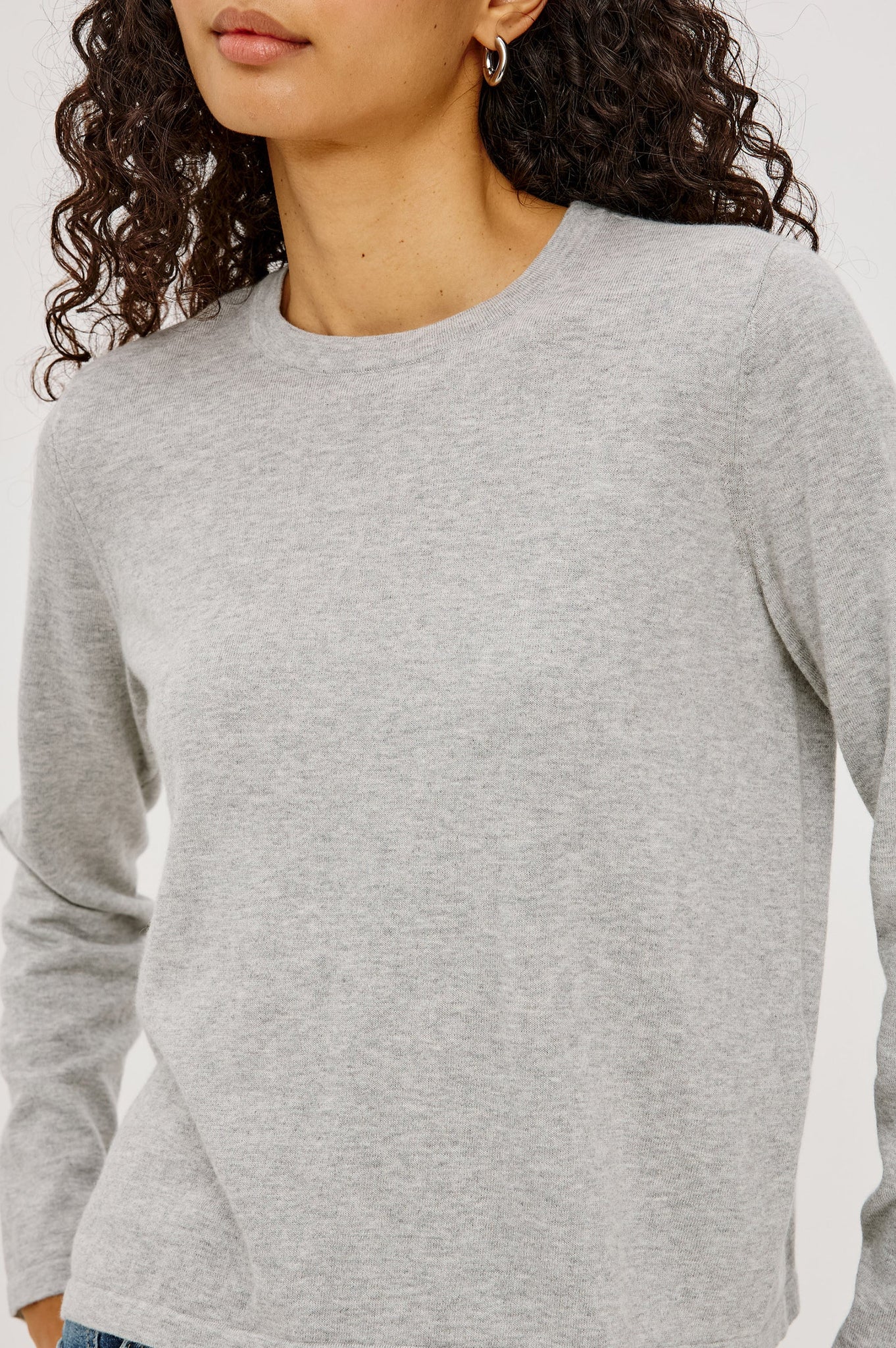 Cotton Cashmere Long Sleeve T-Shirt in Heather Grey