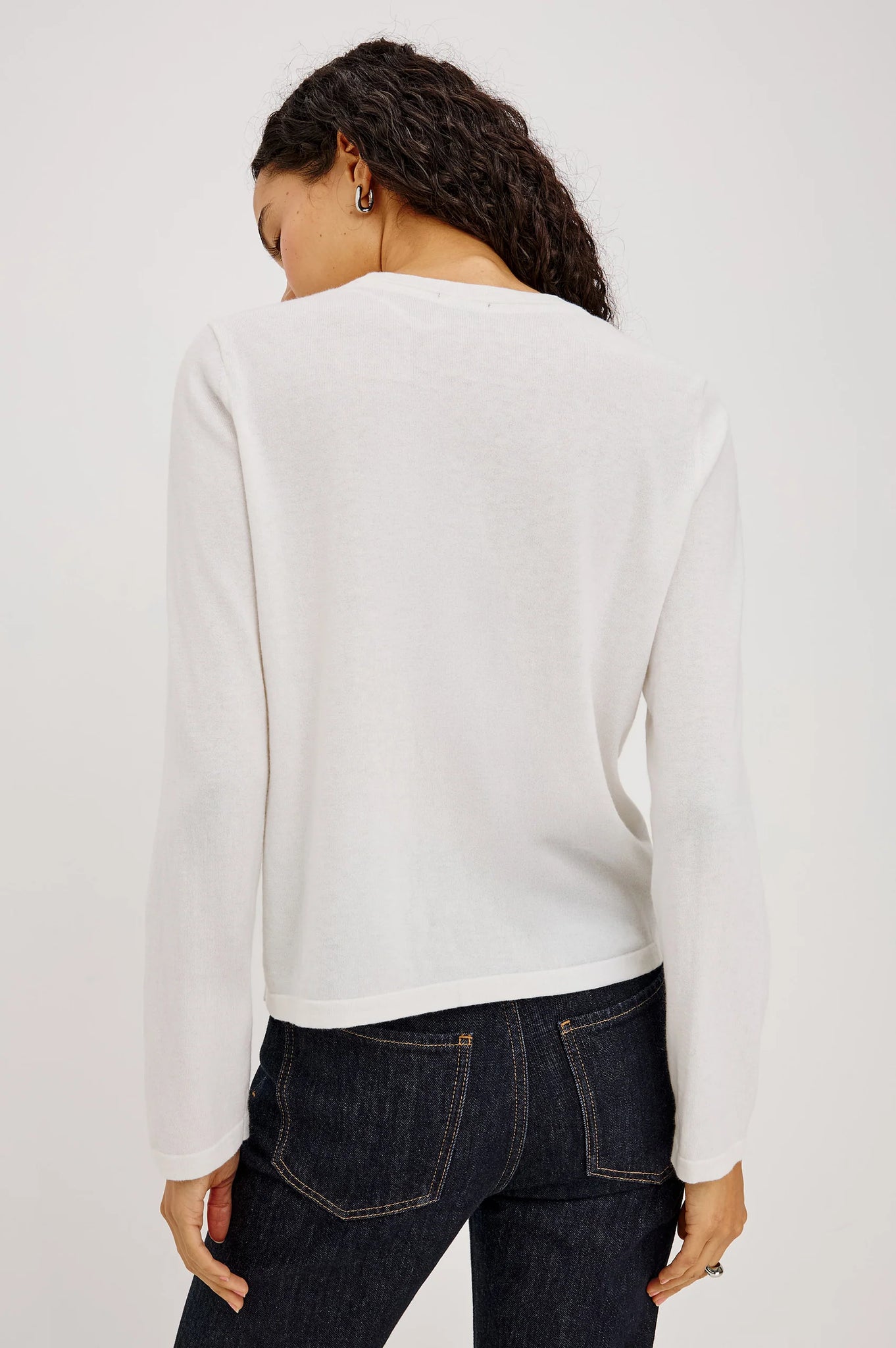 Cotton Cashmere Long Sleeve T-Shirt in White
