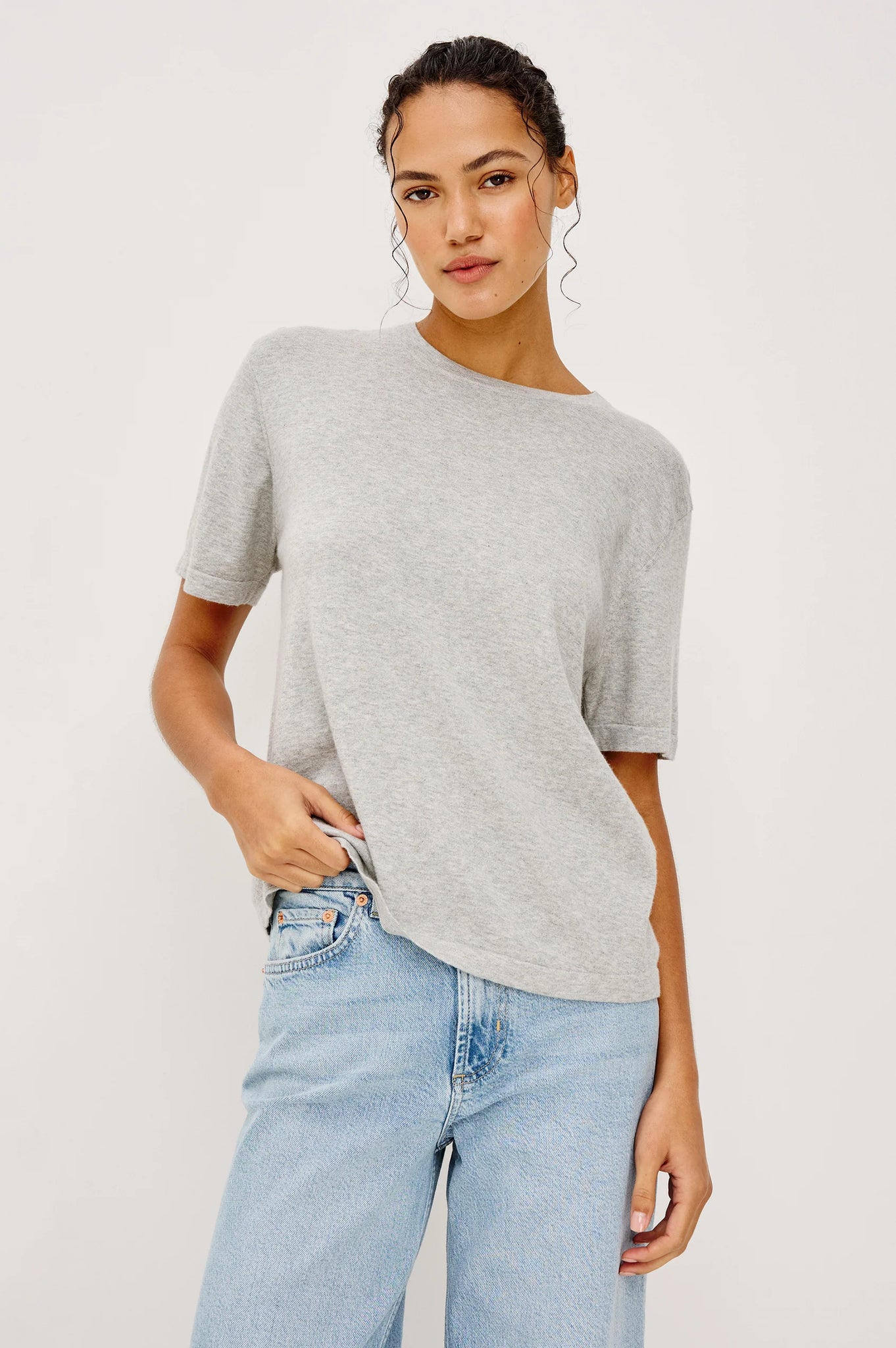 Cotton Cashmere T-Shirt in Heather Grey