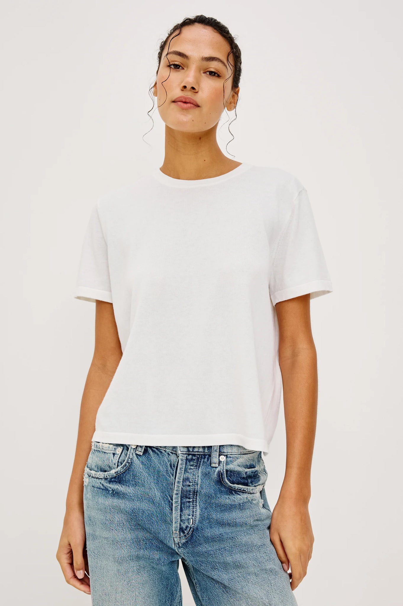 Cotton Cashmere T-Shirt in White