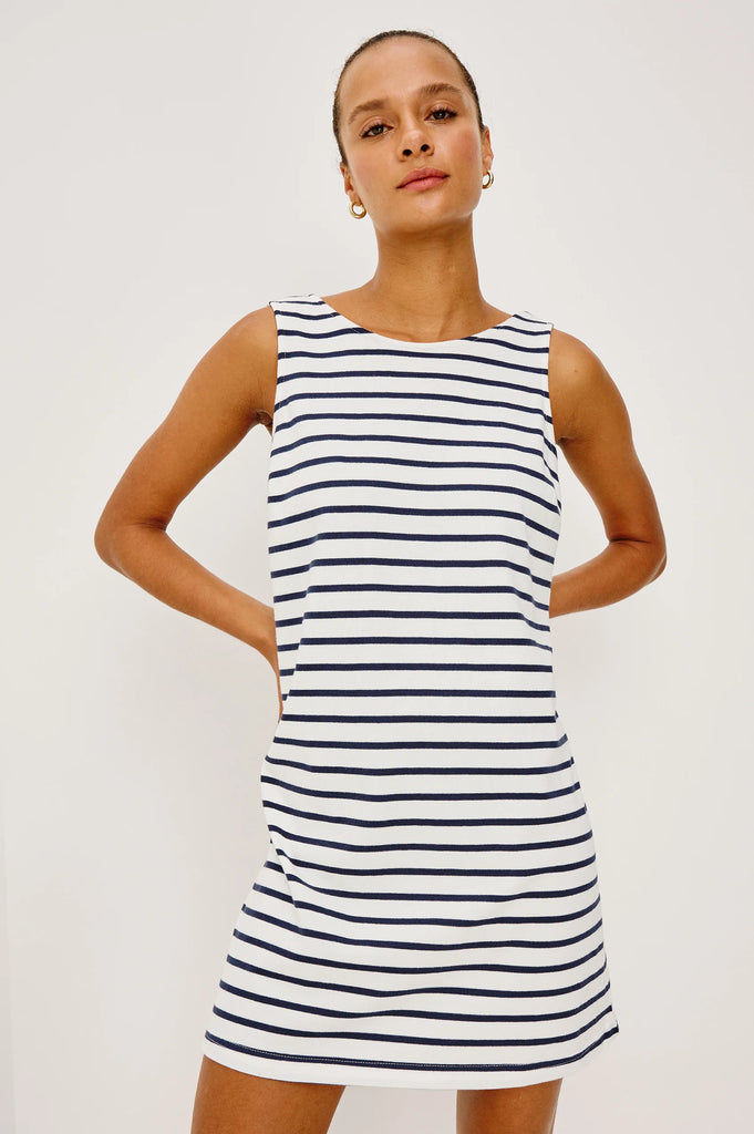 Kaylee Dress in Ivory Navy Stripe