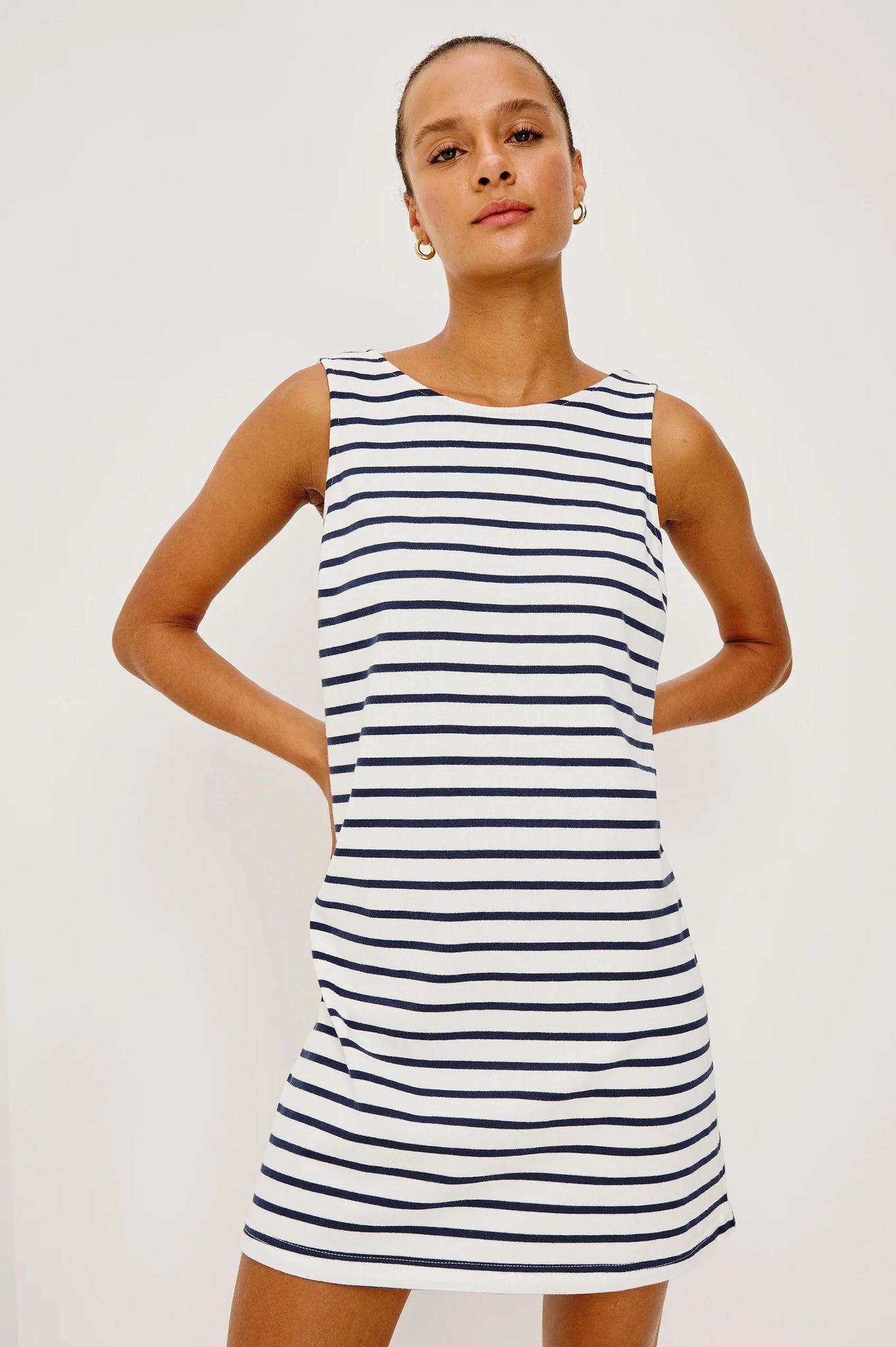 Kaylee Dress in Ivory Navy Stripe