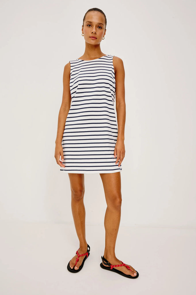 Kaylee Dress in Ivory Navy Stripe