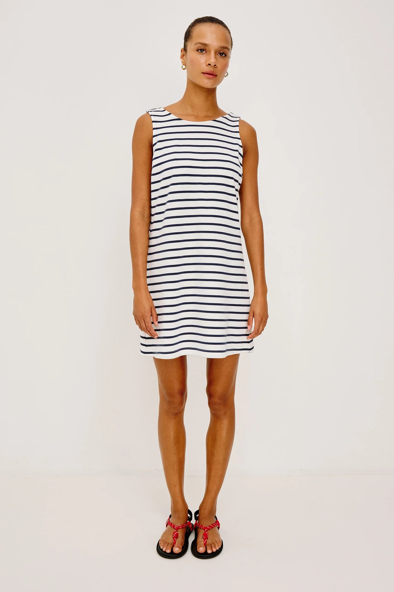 Kaylee Dress in Ivory Navy Stripe