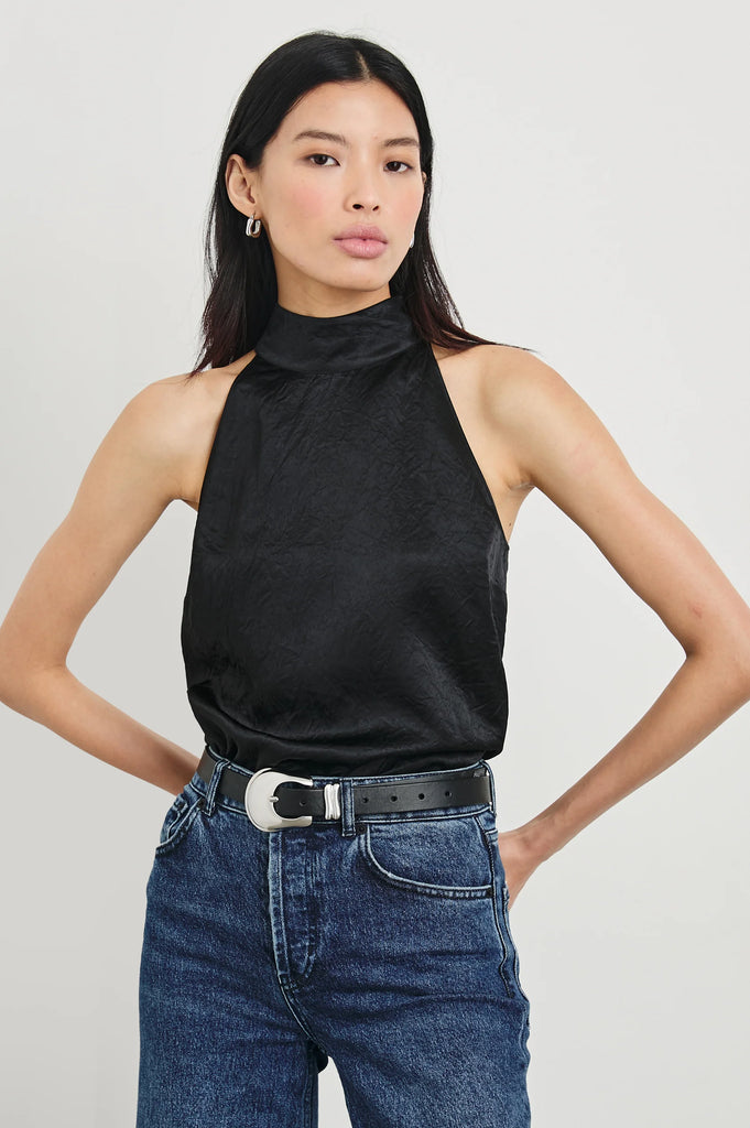 Leah Top in Black Crinkle