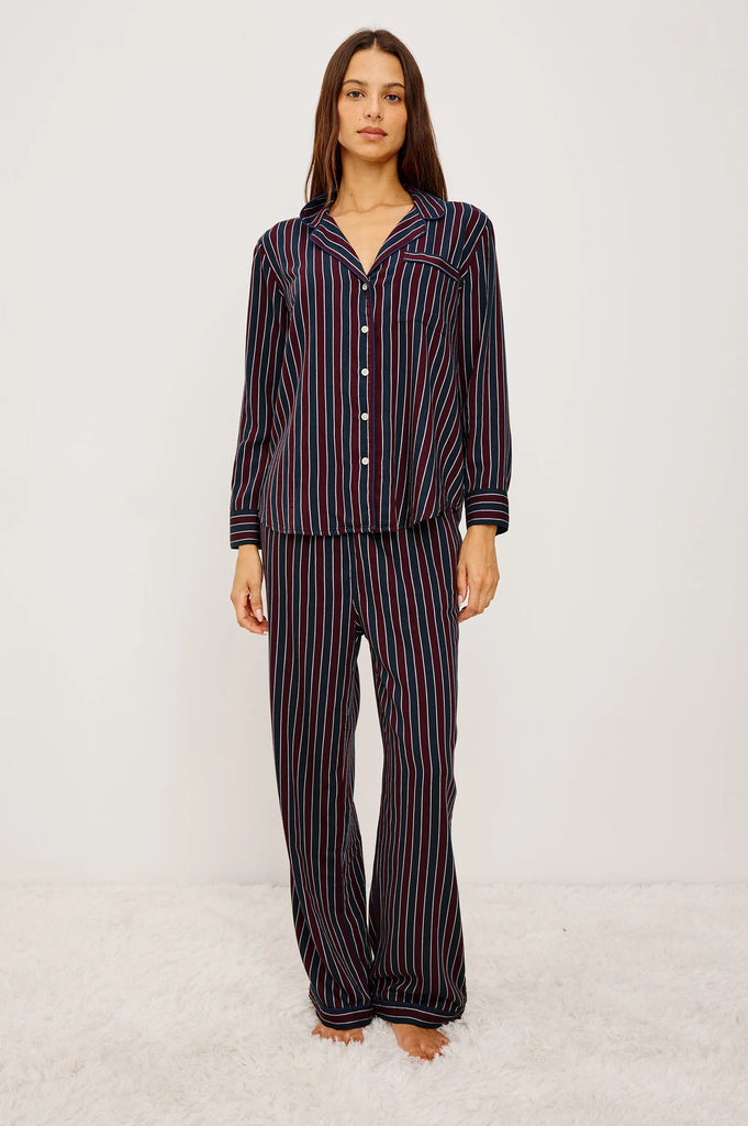 Luna Pajama Set in Navy Oxblood Stripe