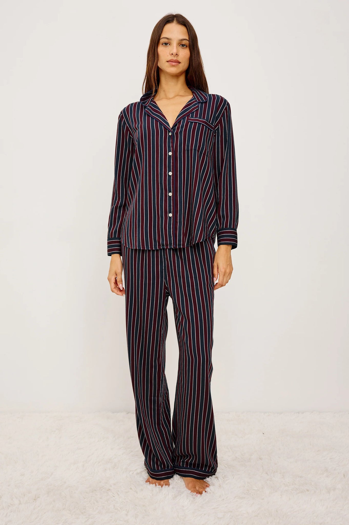 Luna Pajama Set in Navy Oxblood Stripe