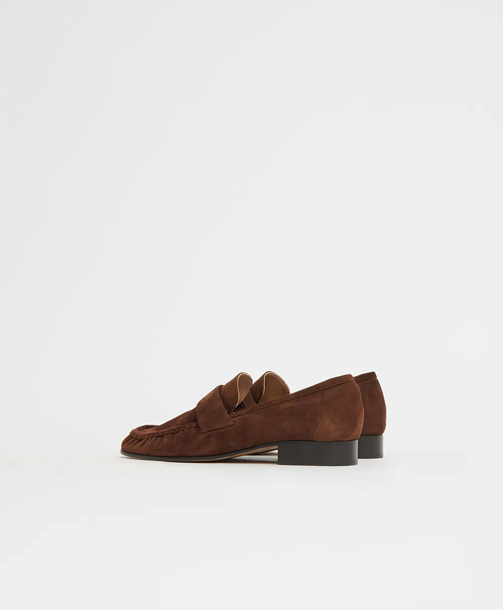 Ruched Loafer in Espresso Suede