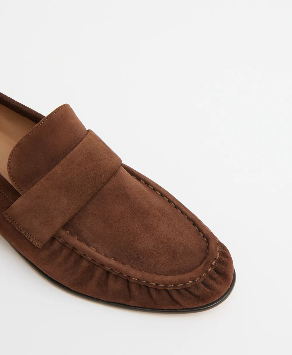 Ruched Loafer in Espresso Suede