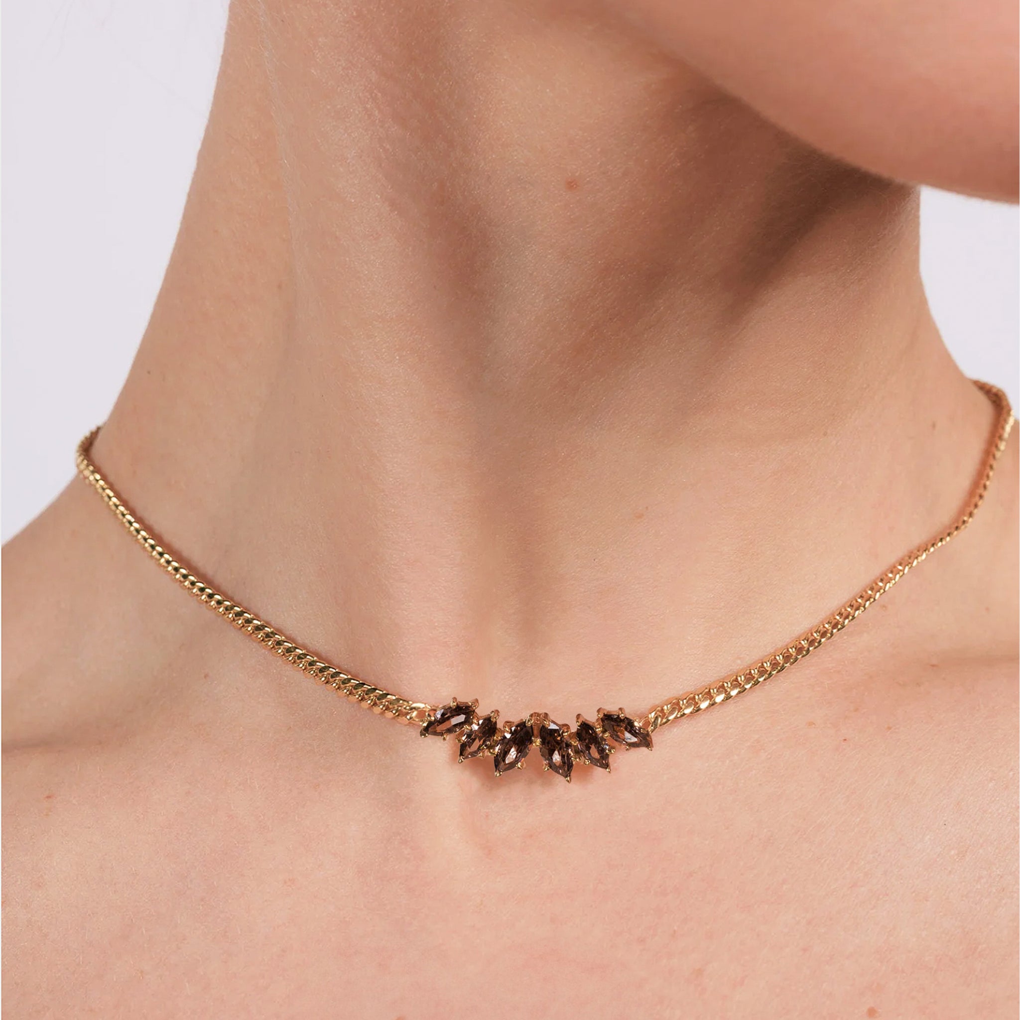 Sarai Necklace in Gold and Espresso Crystals