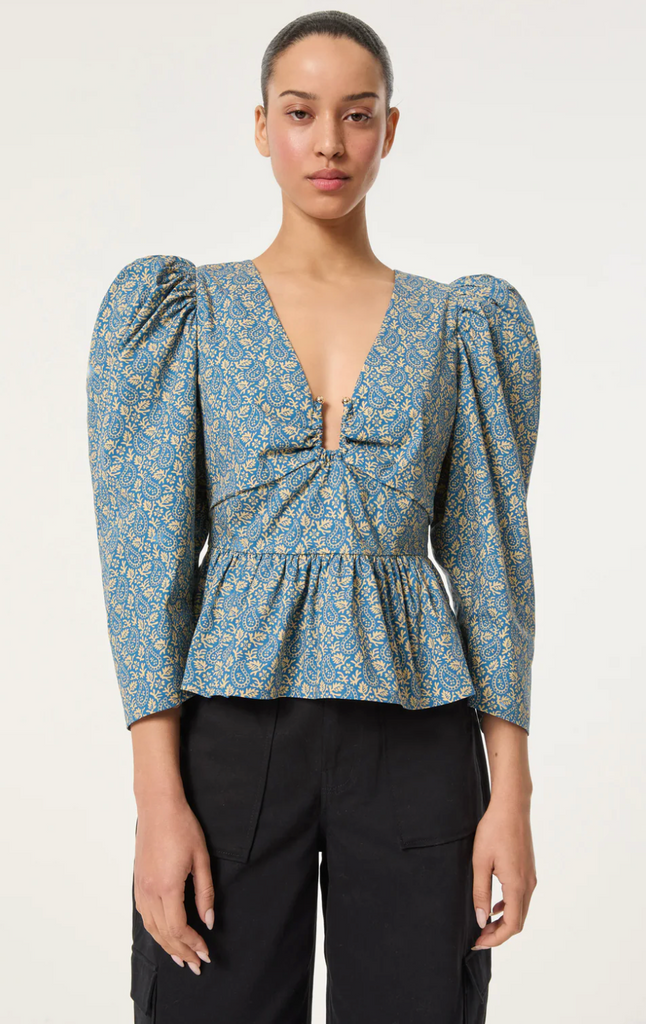 Alma Top in Blue Paisley Garden