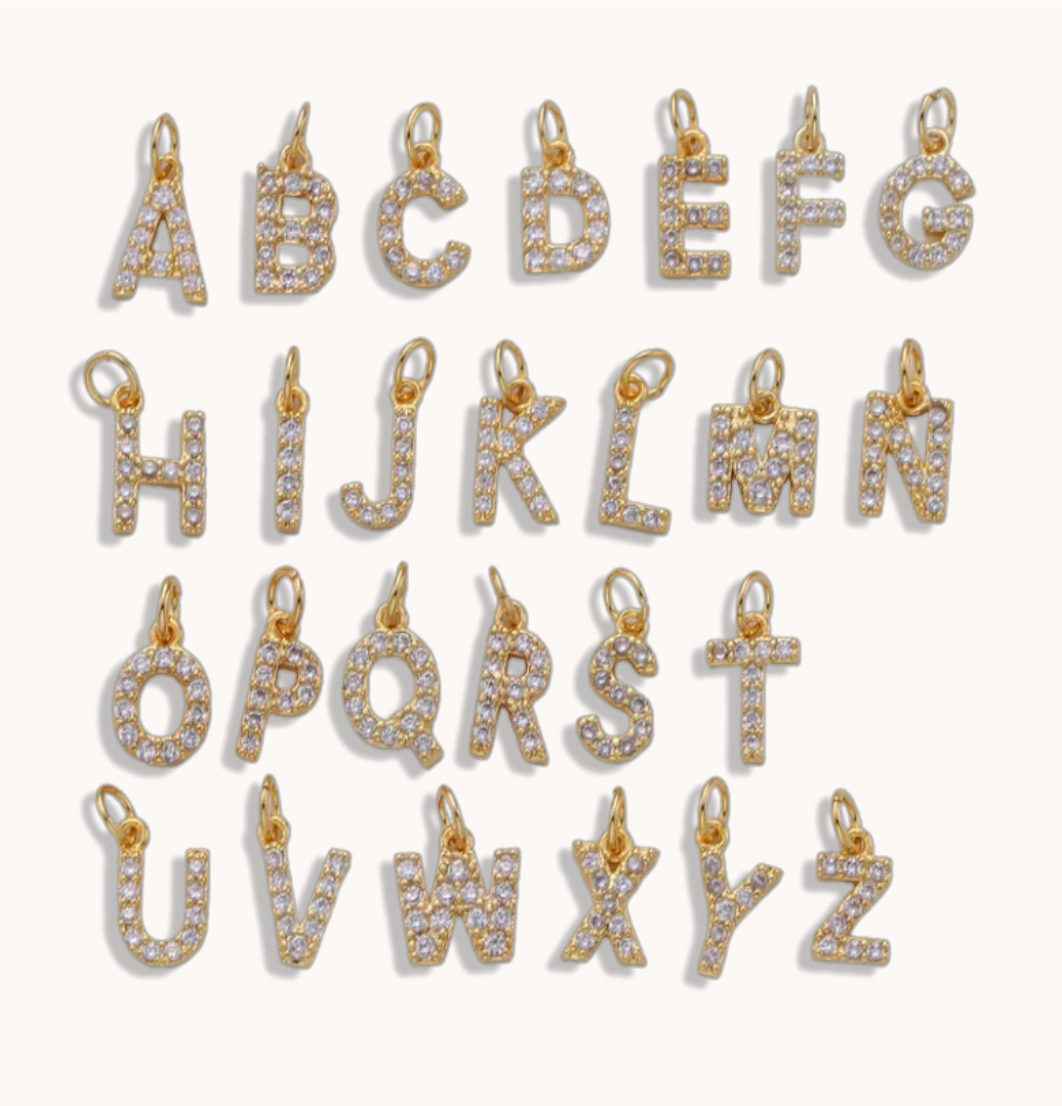 Crystal Letter Charm in Gold