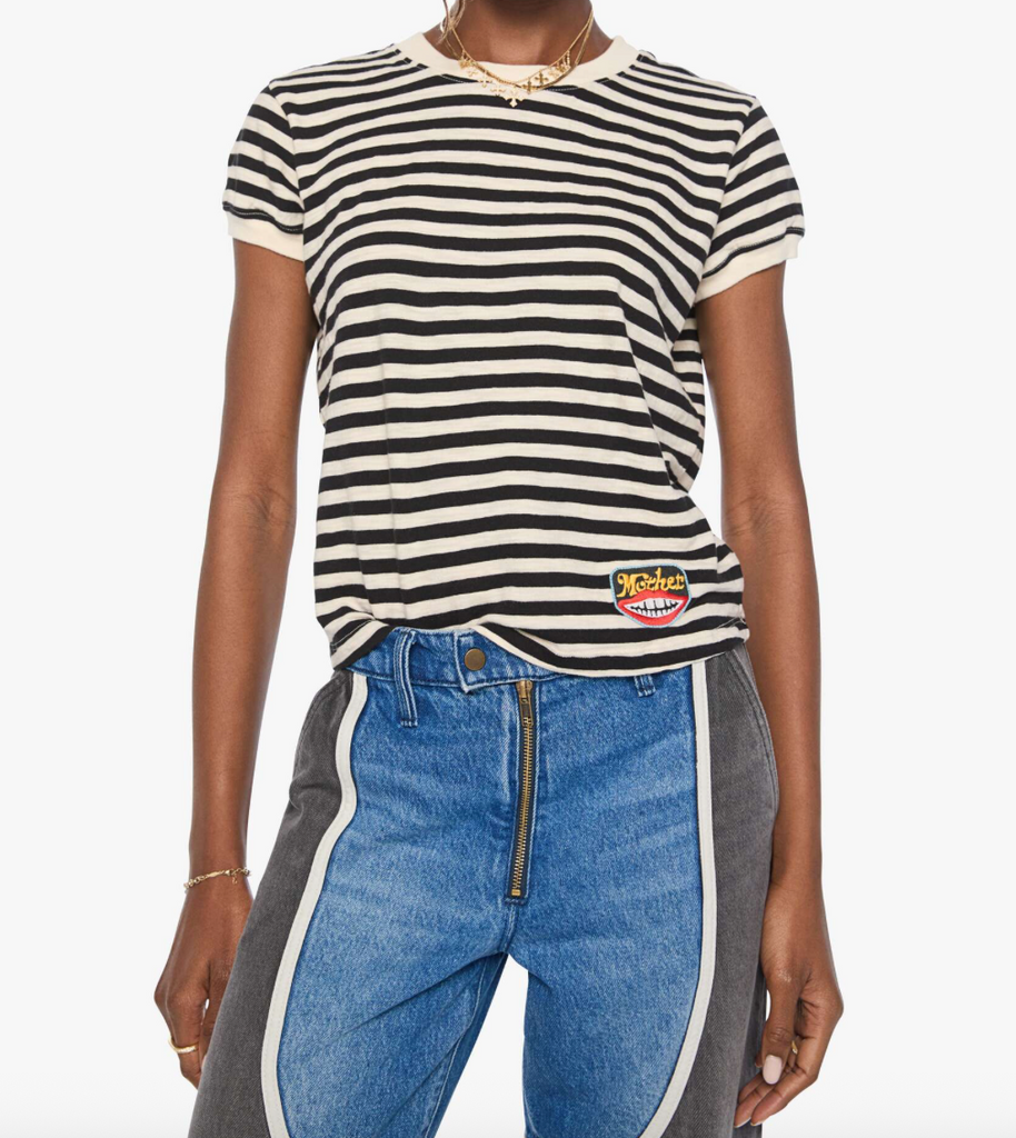 The Boxy Goodie Goodie in Black and Cream Stripe