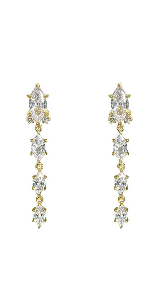 Slim Earrings in Gold and Clear Crystals