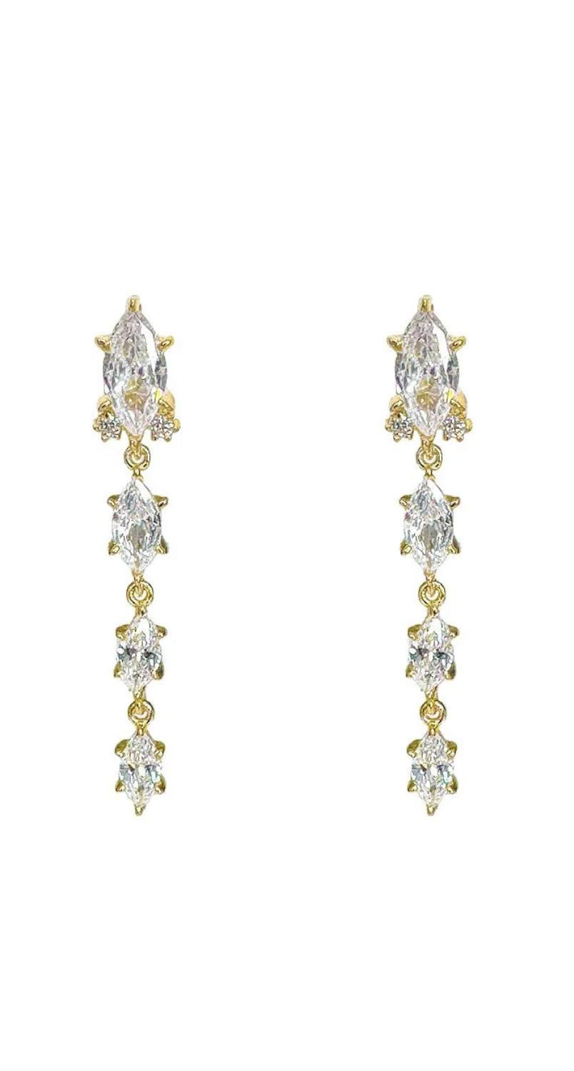 Slim Earrings in Gold and Clear Crystals