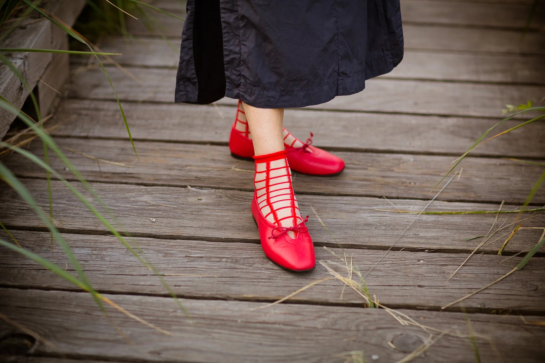 Sheer French Window Socks in Classic Red