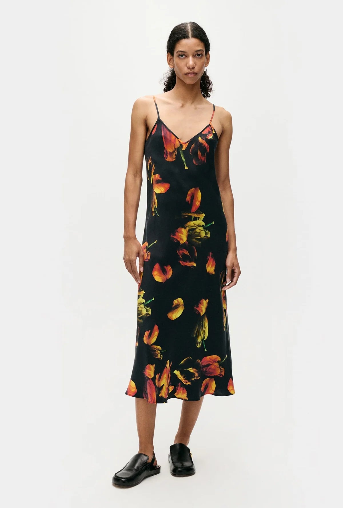 90s Slip Dress in Tulipa Black