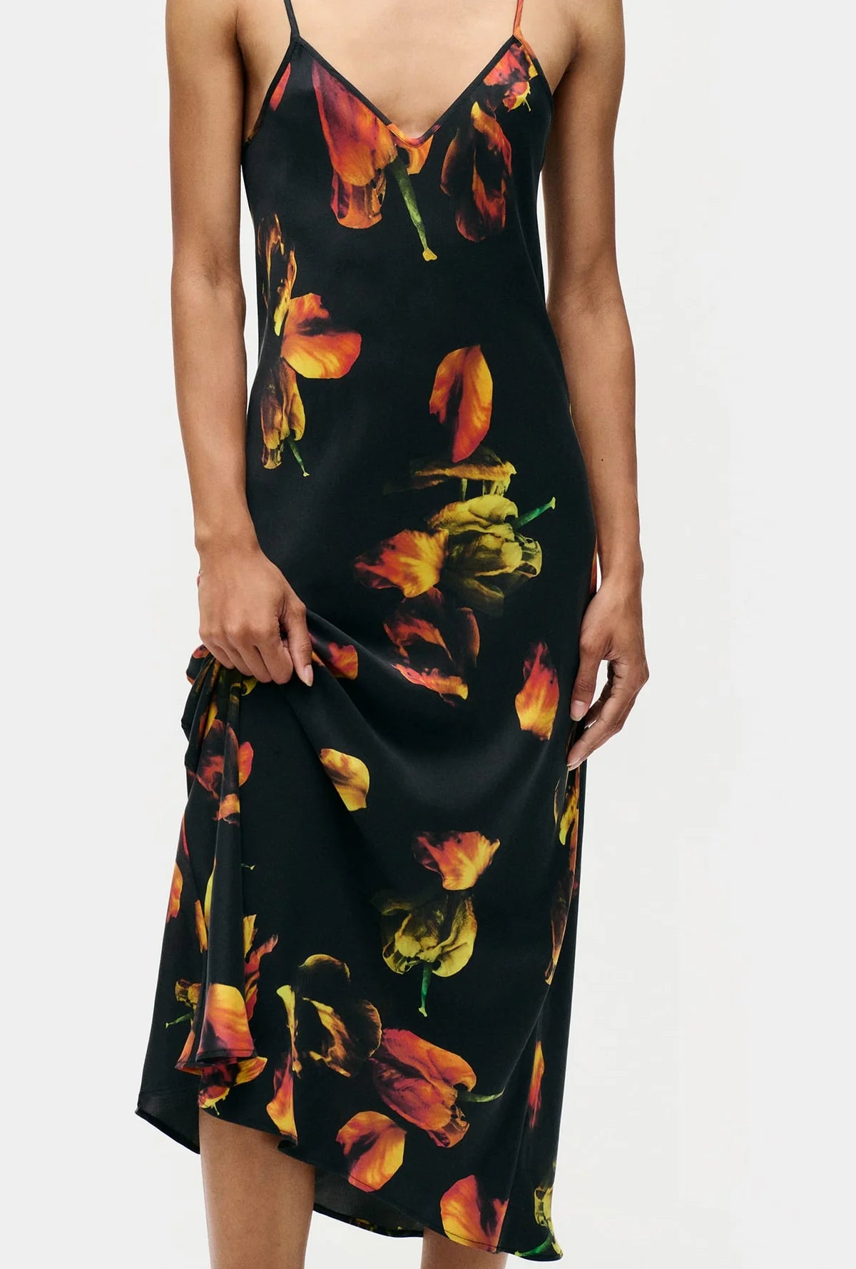 90s Slip Dress in Tulipa Black