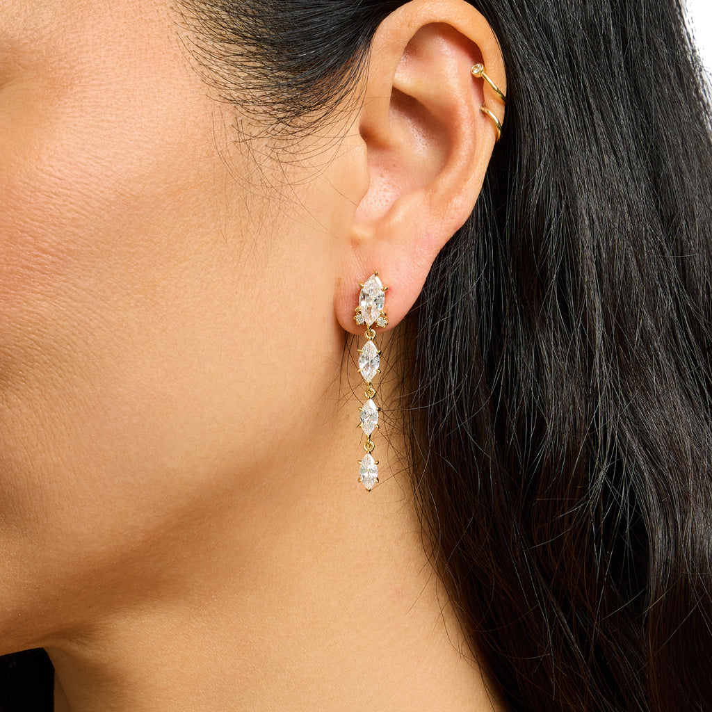 Slim Earrings in Gold and Clear Crystals