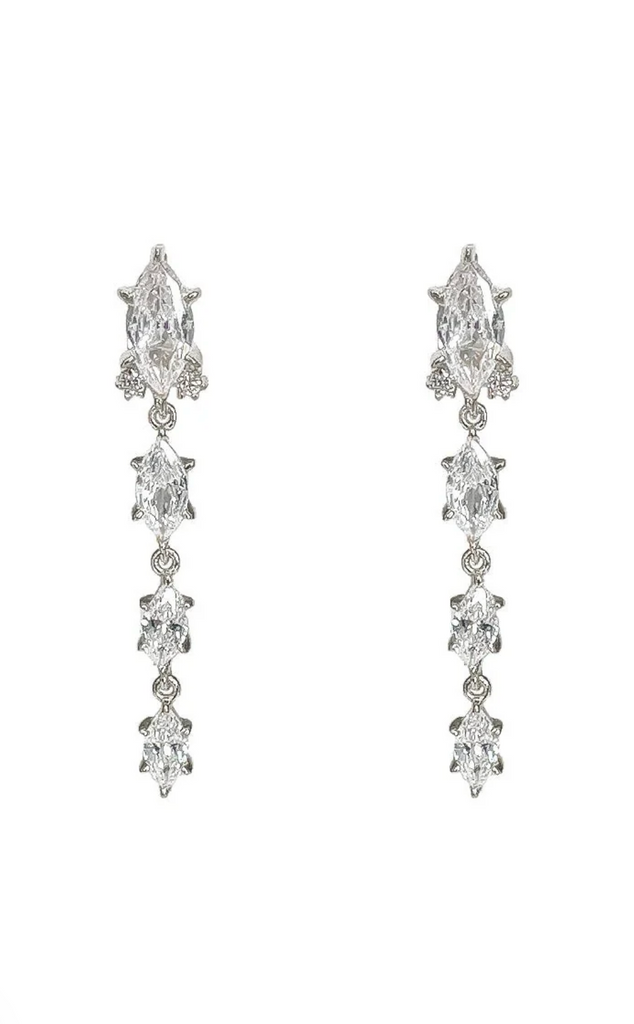 Slim Earrings in White Rhodium and Clear Crystals