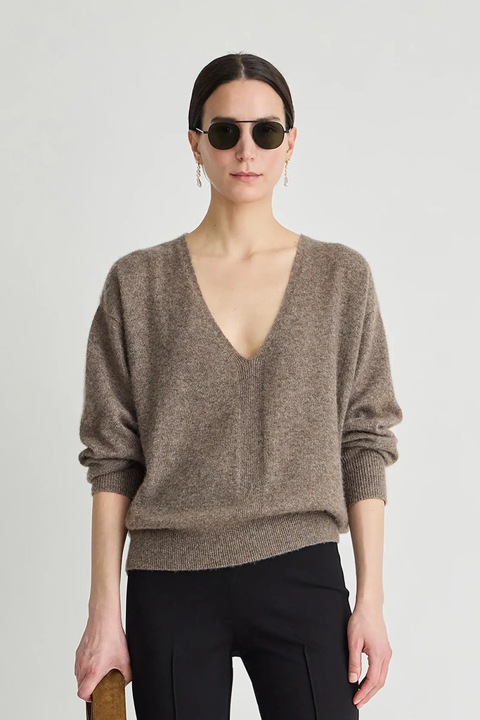 Softest Silk Cashmere V-Neck in Hazelnut