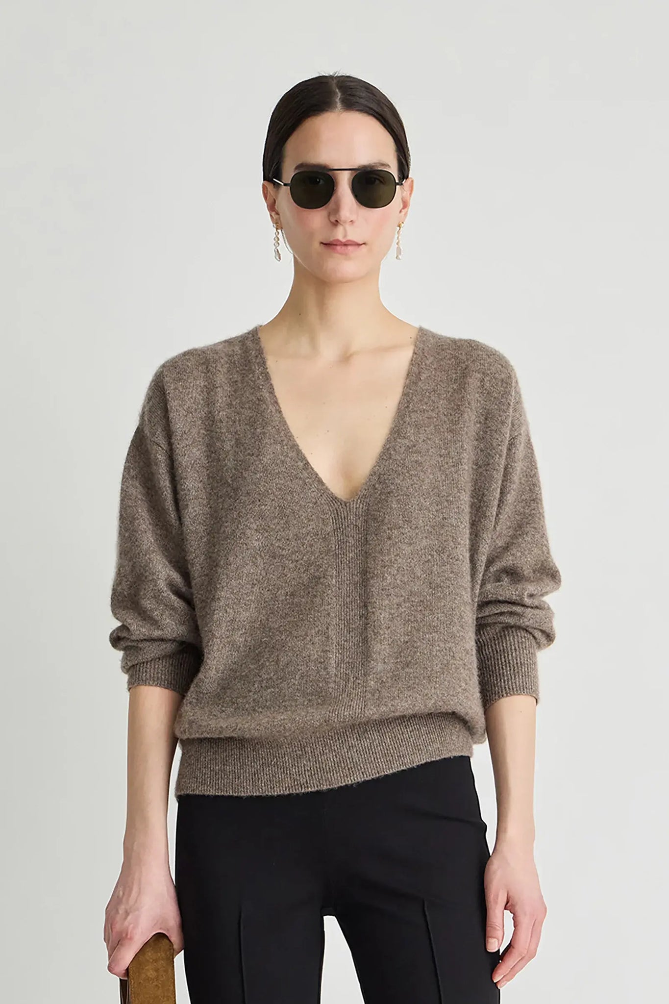 Softest Silk Cashmere V-Neck in Hazelnut
