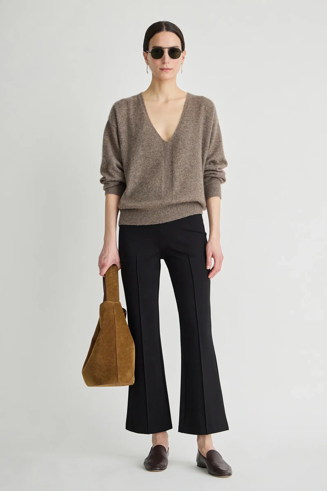 Softest Silk Cashmere V-Neck in Hazelnut