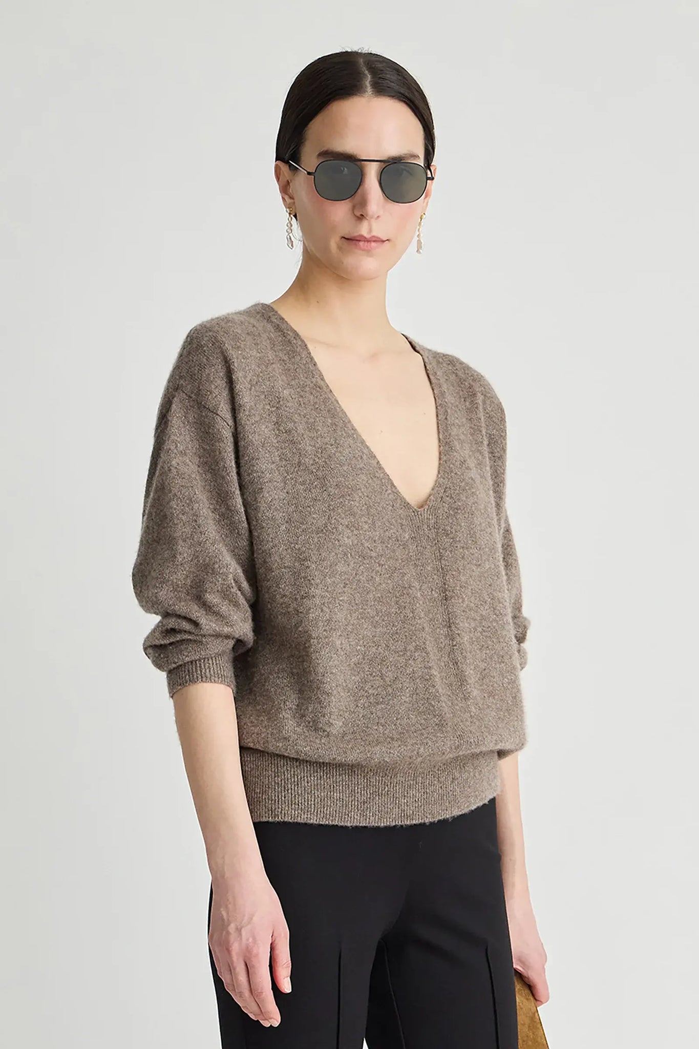 Softest Silk Cashmere V-Neck in Hazelnut